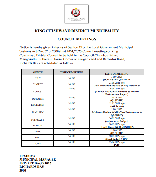 COUNCIL MEETINGS DATES 24 25