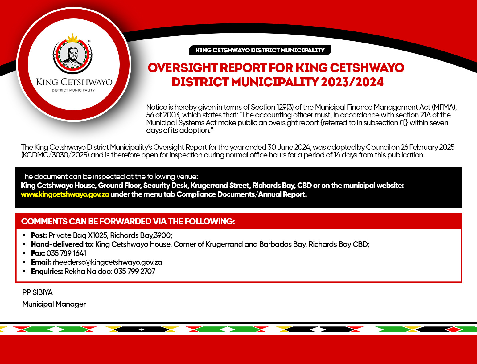 OVERSIGHT REPORT ADVERT