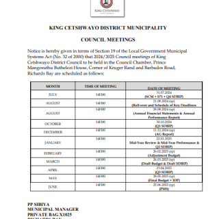 COUNCIL MEETING DATES 2024/2025