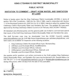 INVITATION TO COMMENT DRAFT KCDM WATER & SANITATION BYLAWS